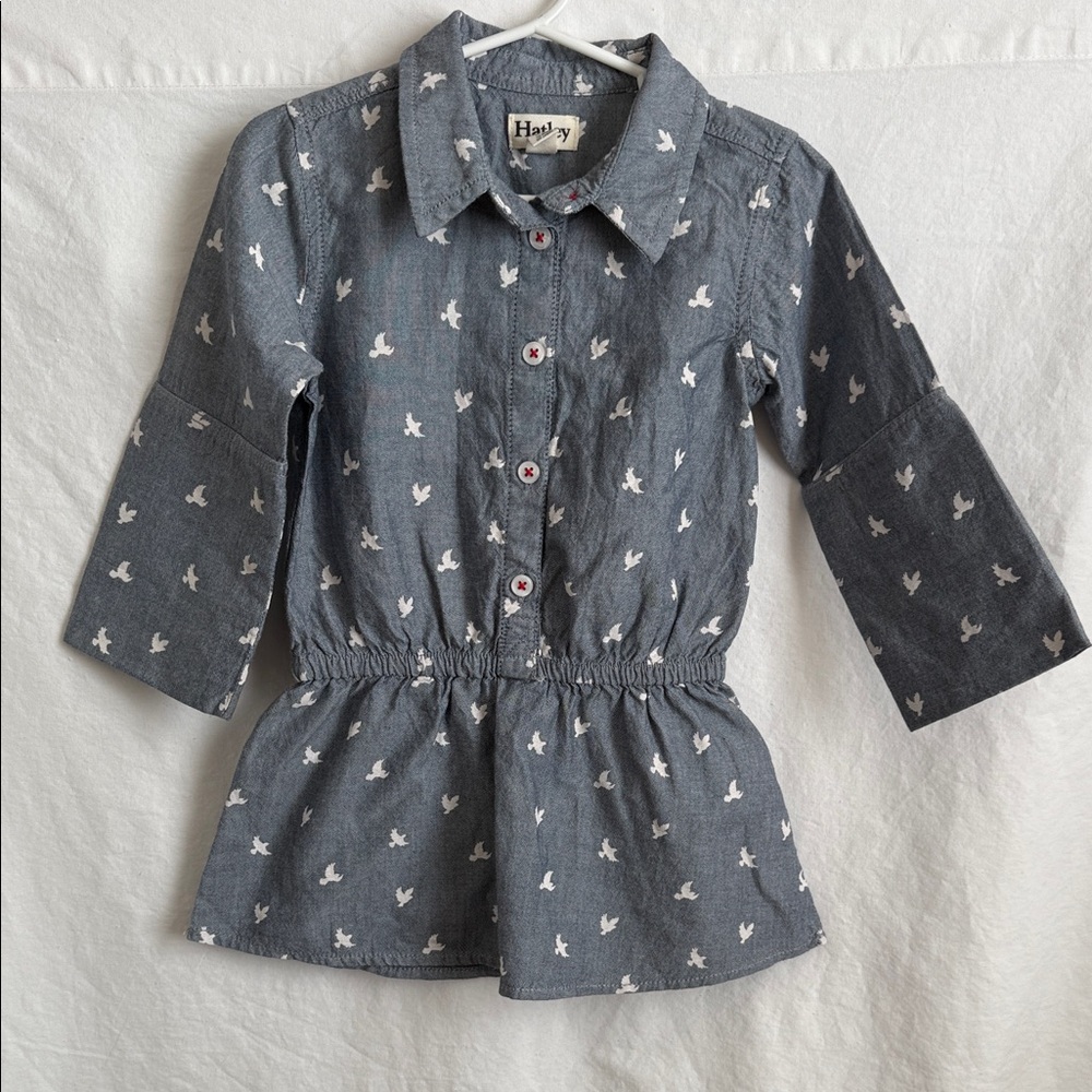 Hatley Blue Bird Pattern Peplum Shirt
